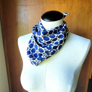 Geometric Square Head Neck Scarf 20&quot; Bandana Navy White Red Polka Dots