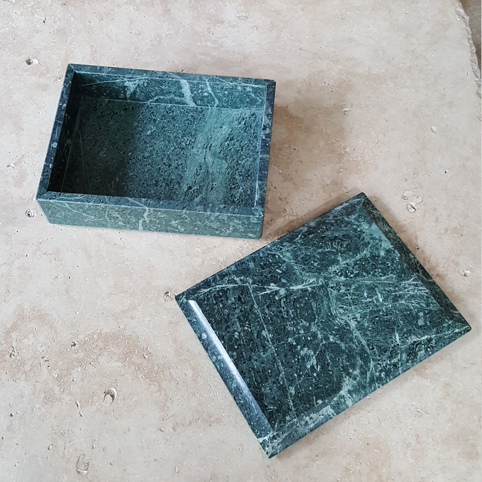Dark Green Soapstone Trinket Box Hamilton Gifts Ltd. 1987 Etsy