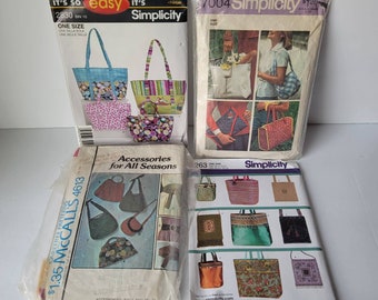 Lot of 4 Vintage to Now Tote Bag Purse Sewing Patterns McCall's Simplicity
