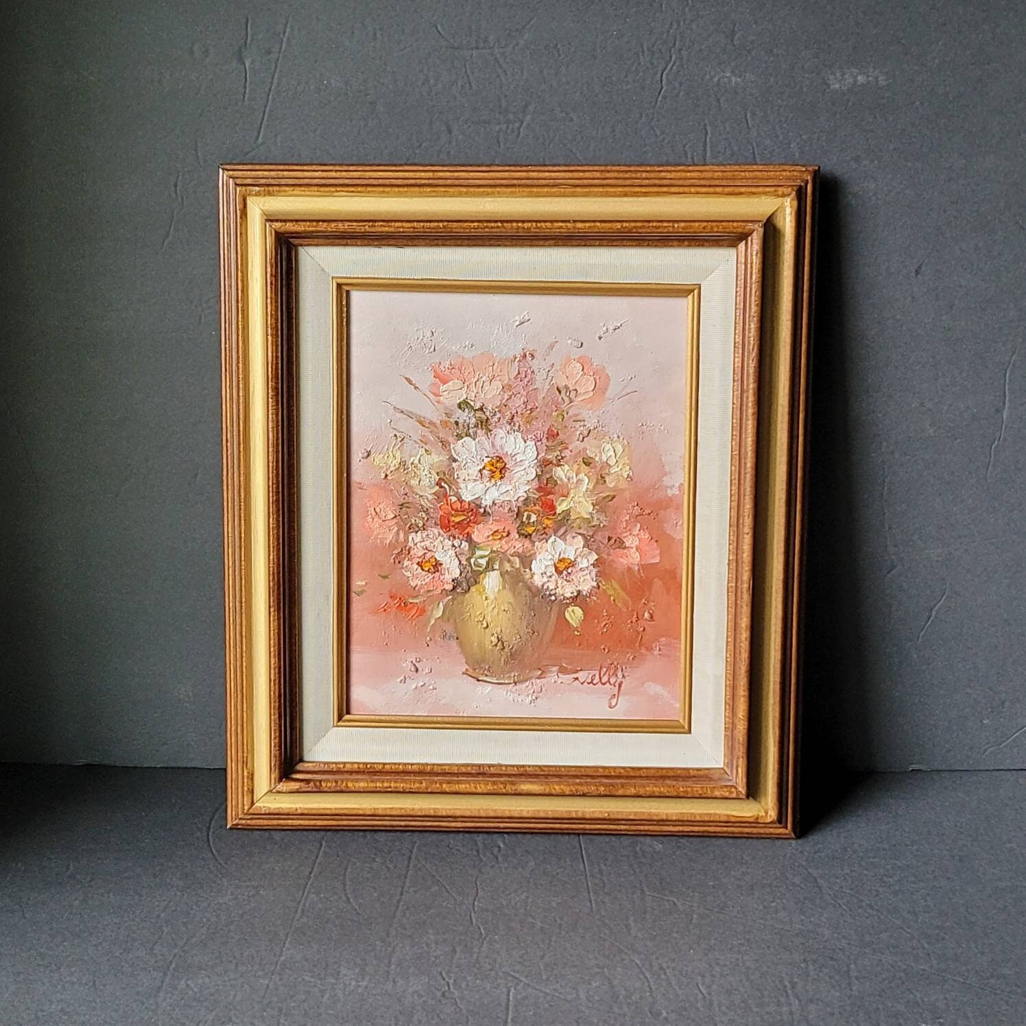 Vintage Still Life Floral Oil Painting in Gold & Wood Frame Botanical ...