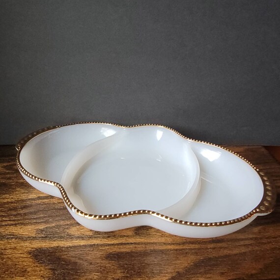 Vintage Fire king Oven Ware Divided Serving Tray White Milk Glass