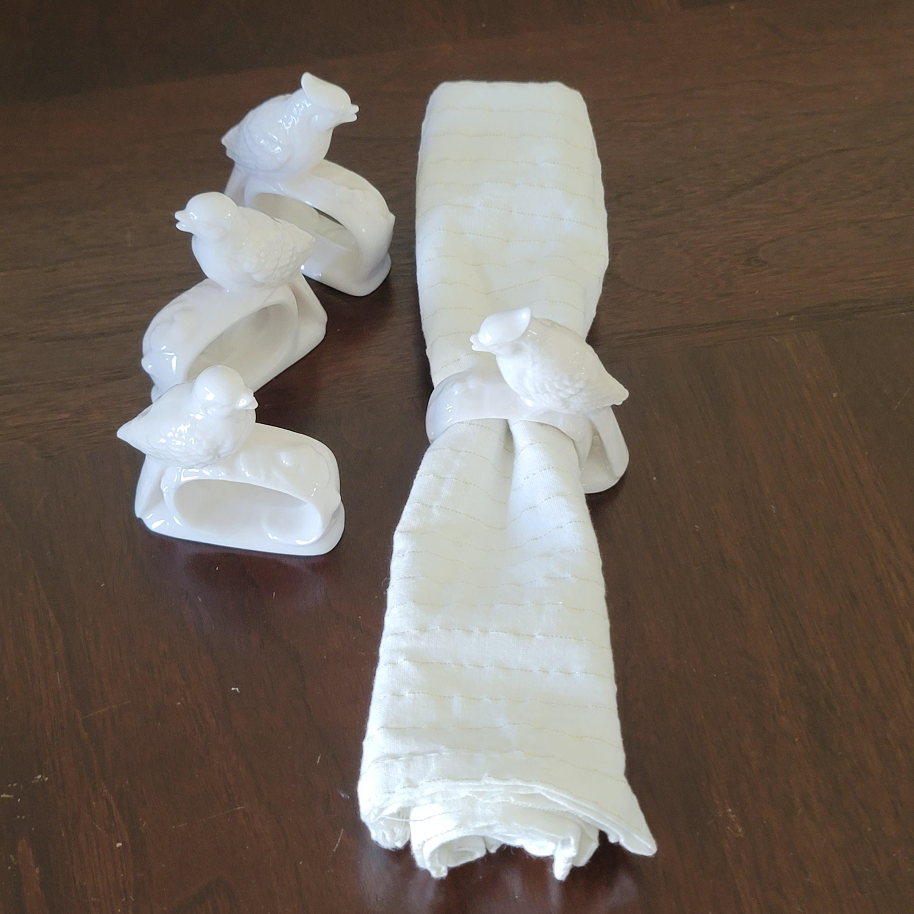 ヴィンテージホワイト磁器製鳥型ナプキンリングホルダー ナプキン