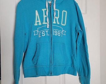 Sudadera con capucha y cremallera Aeropostale azul desgastada, talla L