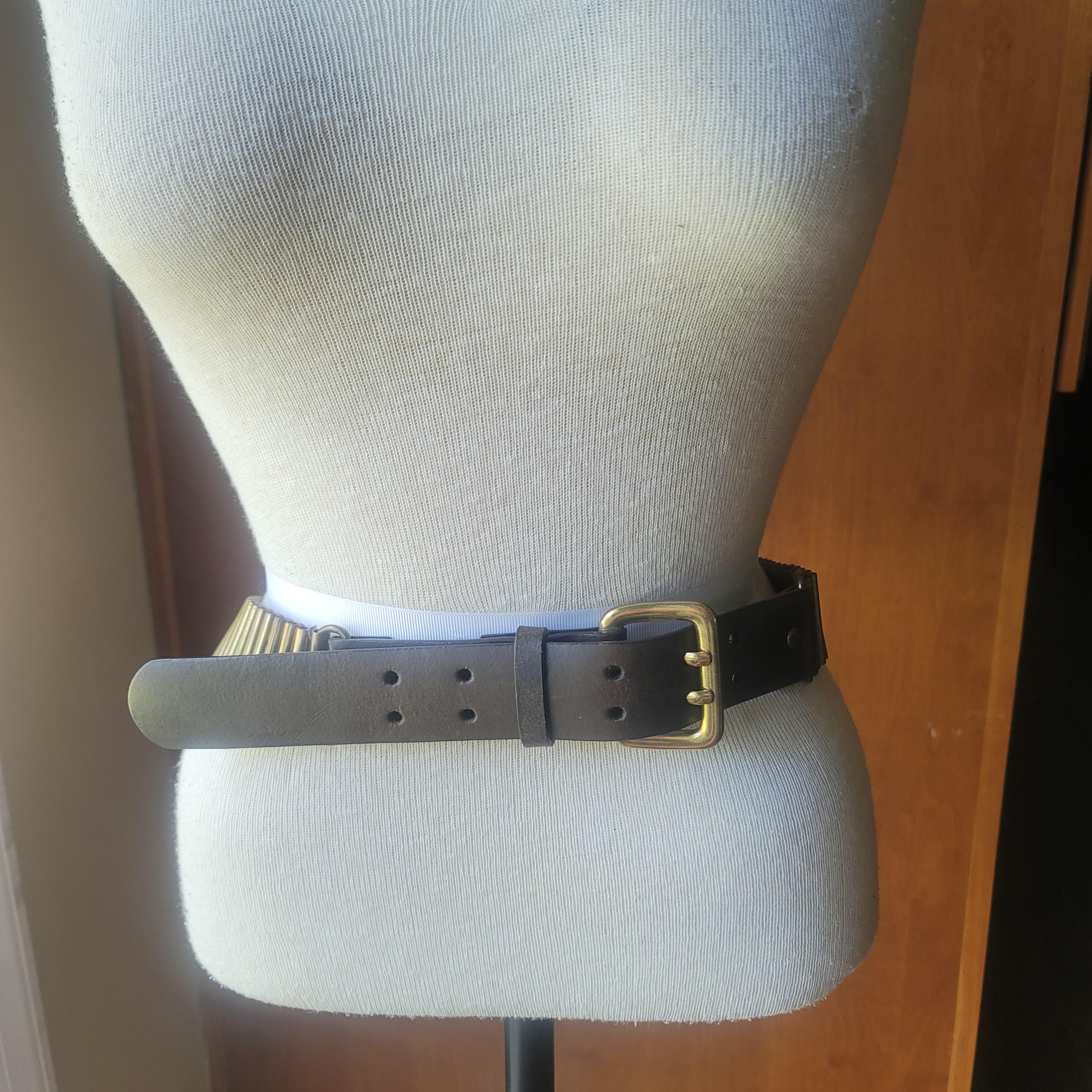 Vintage NY & Company Brass and Brown Decorative Belt Vintage Tan Brown Leather Belt With Brass Buckle (42 Inch  main image 2