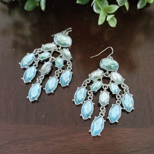 Blue Rhinestone Chandelier Earrings Statement Jewelry Bridal Prom Wedding Pageant Rhinestones