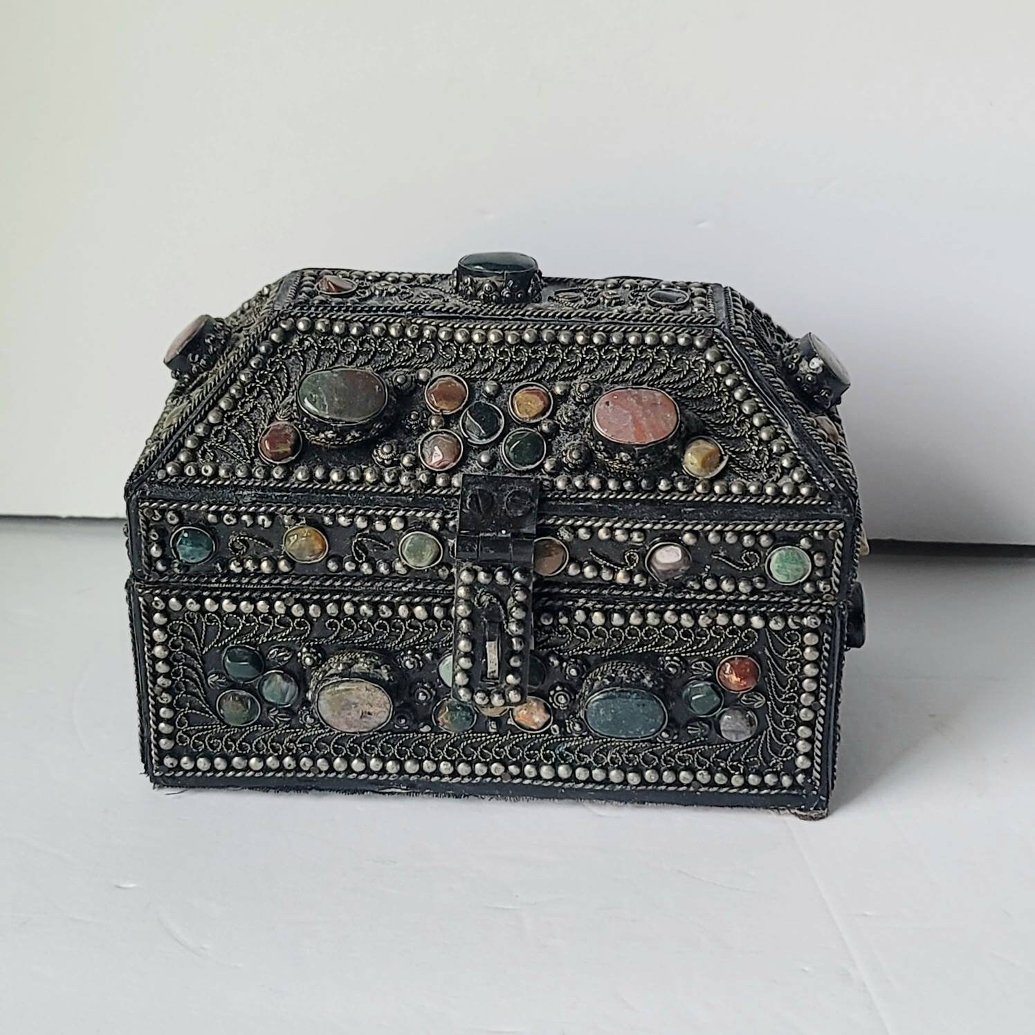 Vintage Agate Inlaid Moroccan Jewelry Box - Etsy