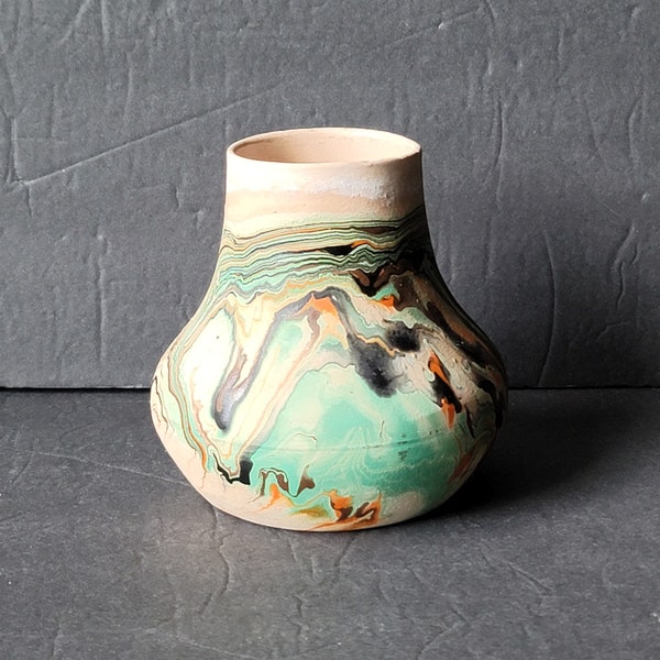 Nemadji Multi Color Swirl Clay Pottery Vase 5" Tall