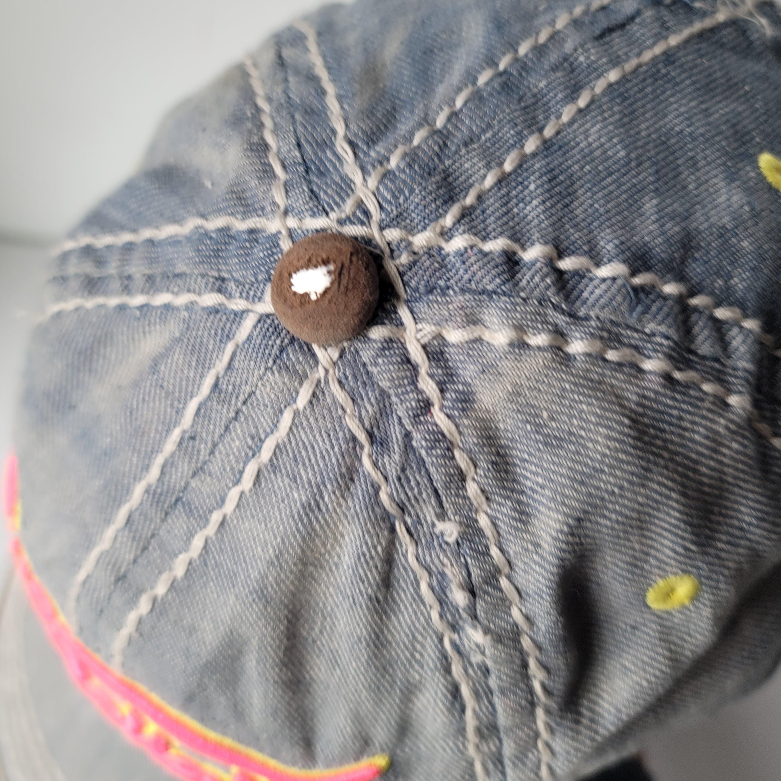 TRUE RELIGION デニム ベースボールキャップ Vintage Y2K True Religion Distressed Blue Denim Baseball Cap Hat