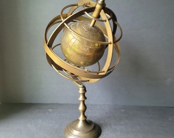 Brass Gold Metal Globe on Tall Stand