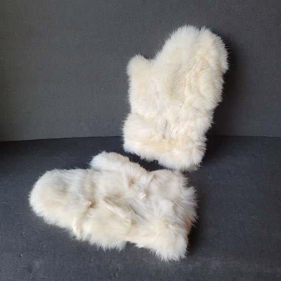 Vintage Real Rabbit Fur and Leather Womens Mitten… - image 1