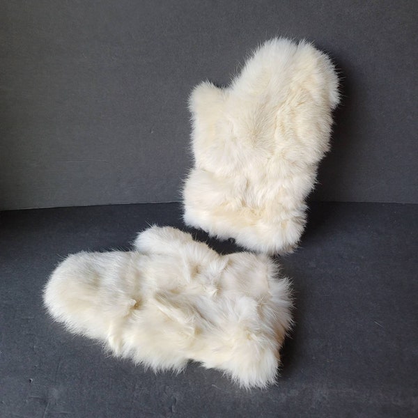 Vintage Real Rabbit Fur and Leather Womens Mittens Size Small/Medium