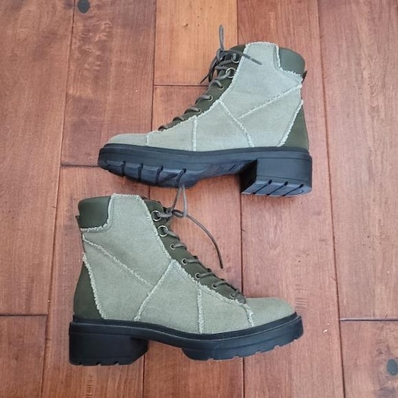 Olive Green Canvas Patchwork Combat Boots Size 8.5 - image 6