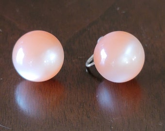 Vintage Sterling Silver Peach Moonstone Cats Eye Pink Screw Back Clip On earrings circle statement jewelry