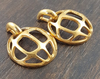 Vintage Gold Tone "Roget" Circle Earrings door knocker 80's post dangle round circle disc