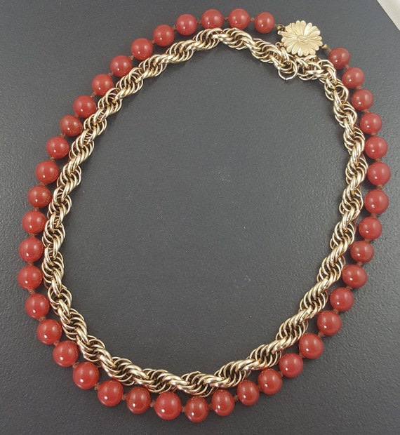 Vintage Bergere Carnelian Necklace gold plated go… - image 5