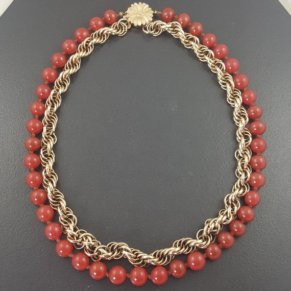 Vintage Bergere Carnelian Necklace gold plated go… - image 3