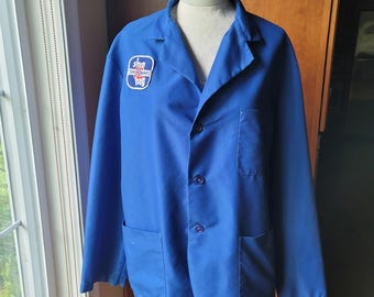 Vintage 60s Shop N Bag Super Markets Blue Clerks Uniform Jacket Unisex Work Wear Grocery Food Store