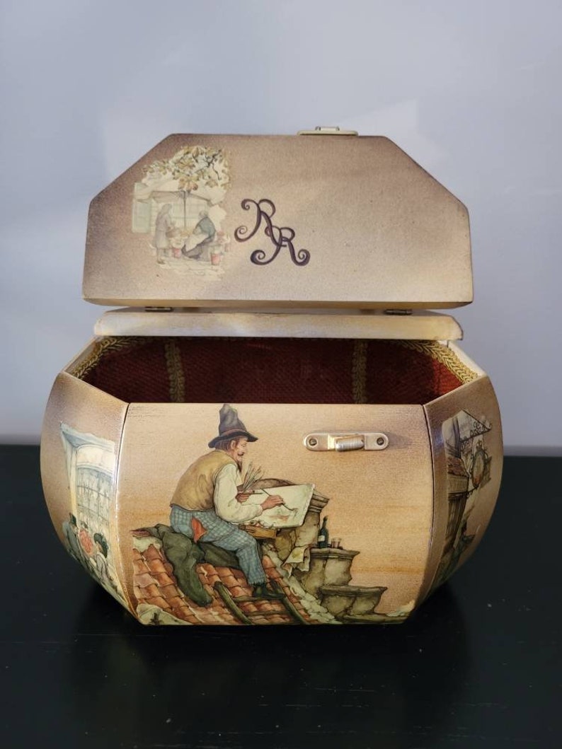 Vintage Decoupage Wood Box Purse With Handle Lined Twist Lock Etsy