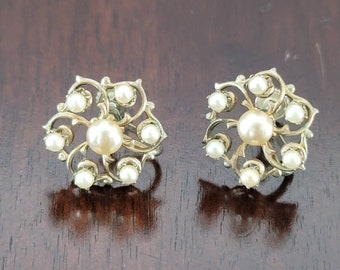 Boucles D'oreilles Vintage En Celluloïd - Roses Et œillets Sculptés - Fermoir Vis Arrière
