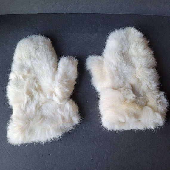 Vintage Real Rabbit Fur and Leather Womens Mitten… - image 2