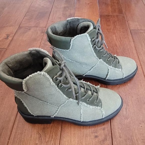 Olive Green Canvas Patchwork Combat Boots Size 8.5 - image 5