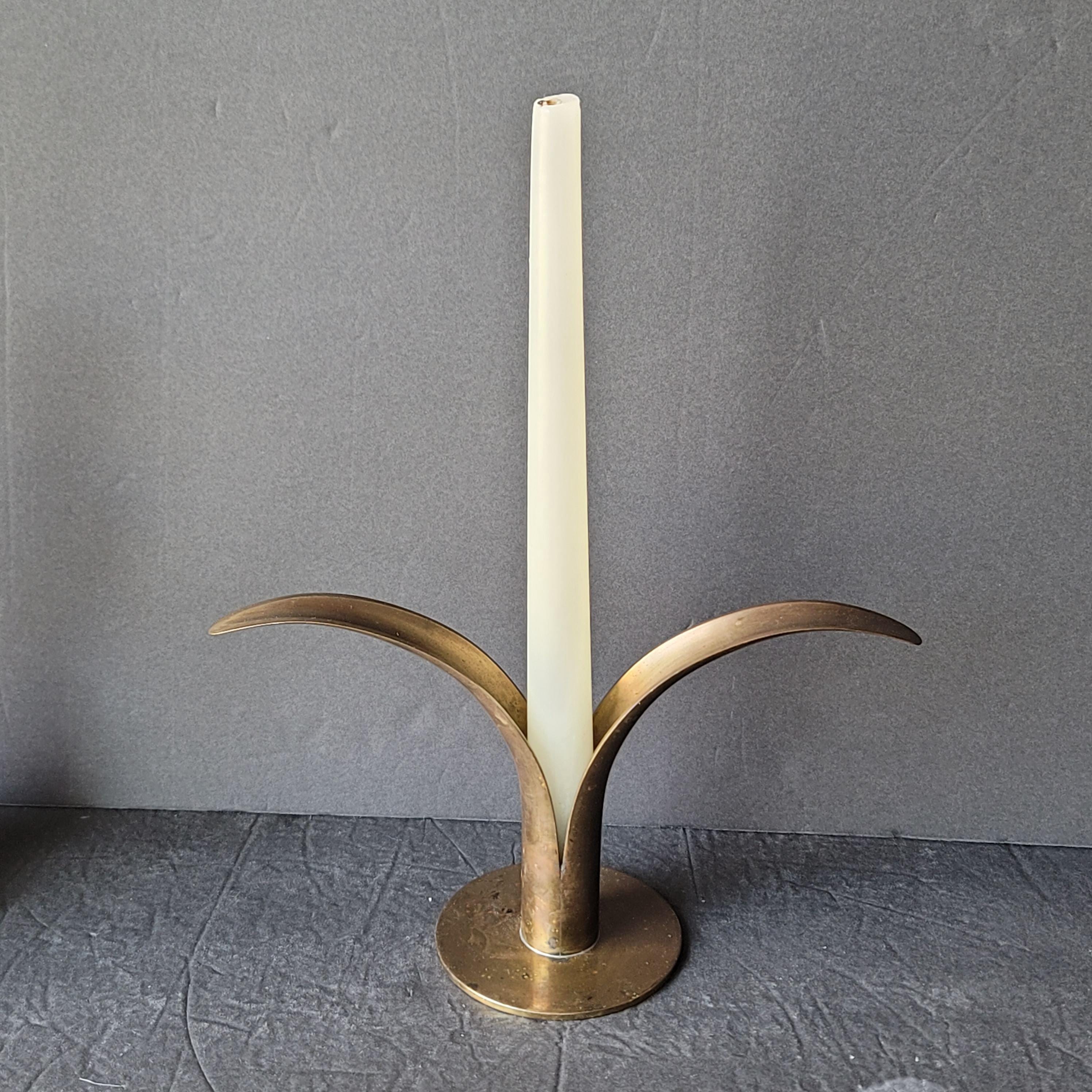 Vintage Ivar Alenius Bjork Ystad Metall Liljan Brass Candlestick Holder Made in Sweden MCM Mid Century Modern Swedish
