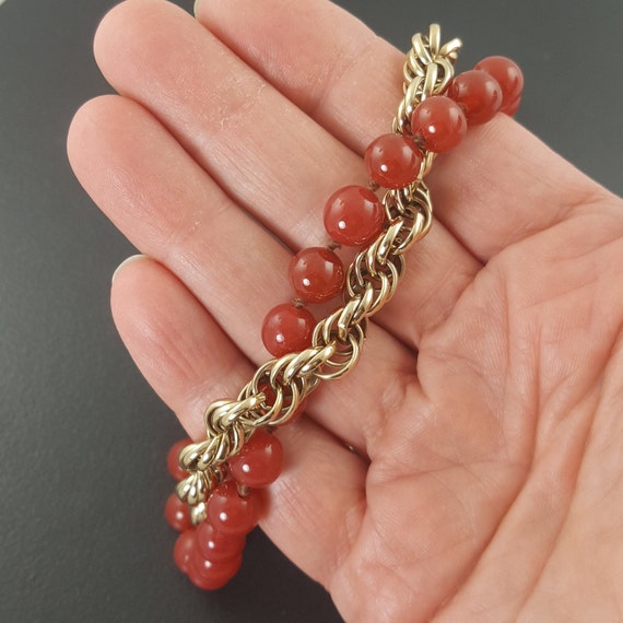 Vintage Bergere Carnelian Necklace gold plated go… - image 4