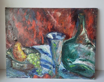 Vintage Expressionist Still Life Objects Oil Painting by Rosemary Rabut 16x20 Philly Philadelphia Artist 1997