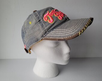 TRUE RELIGION デニム ベースボールキャップ Vintage Y2K True Religion Distressed Blue Denim Baseball Cap Hat
