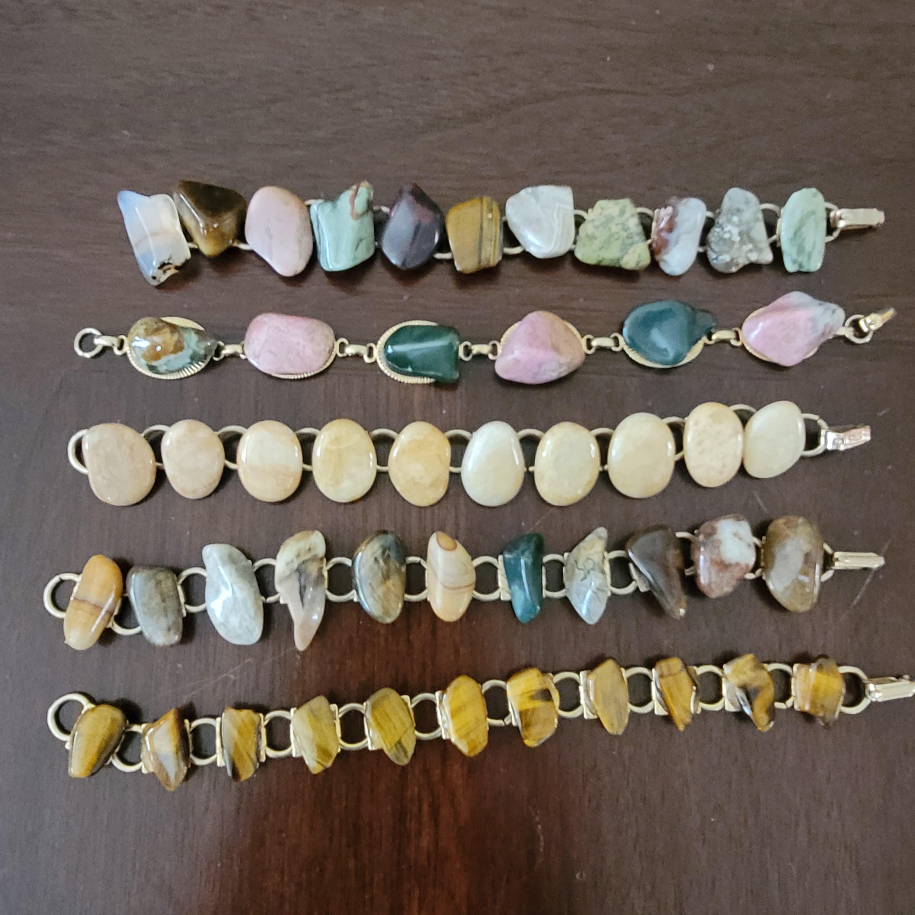 Vintage Semi Precious Gemstone Gold Tone Link Bracelet Your Choice Mcm…