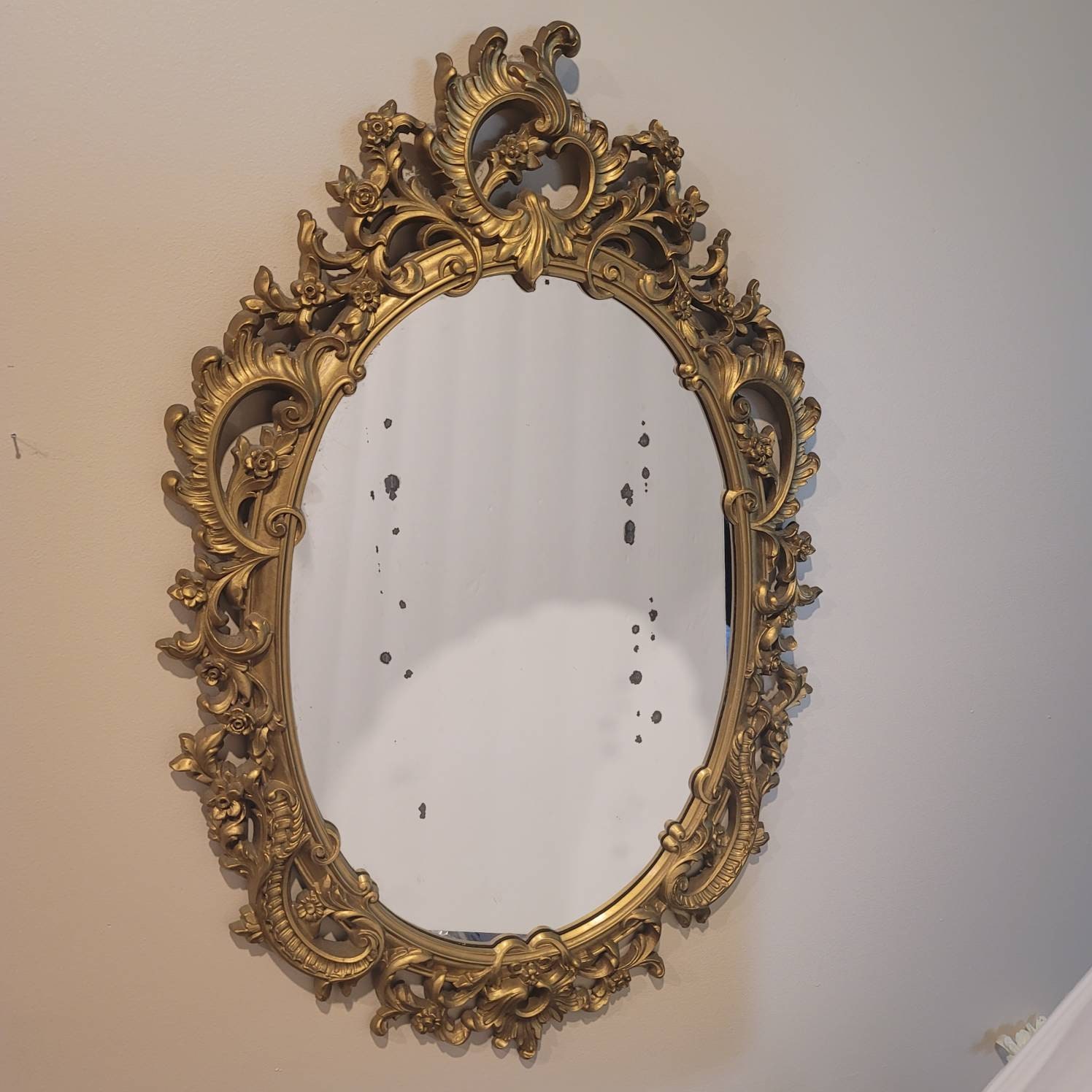 Vintage Molded Plastic Mirror // Ornate Gold Scroll Plastic Framed