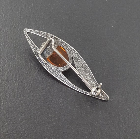 Vintage Sterling Silver Amber Pin Brooch 925 Art … - image 6