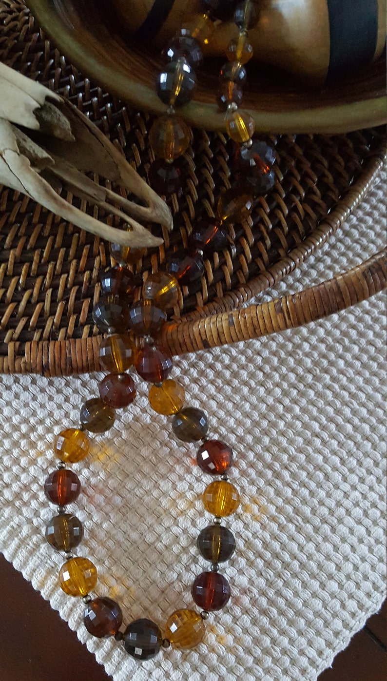 Vintage Amber Bead Necklace chunky jewelry faceted beads large statement earthtones vintagegypsytreasure boho bohemian