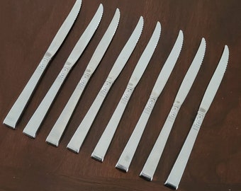 Vintage Steak Knives Set of 8 Unbranded Roses on Handles Stainless Steel