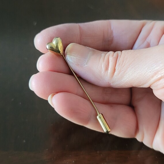Vintage Gold Tone Puffed Heart Stick Pin - image 3