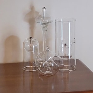 Vintage Handblown Clear Glass Oil Lamp Set of 4 Lamps Wolfard Glassblowing Co