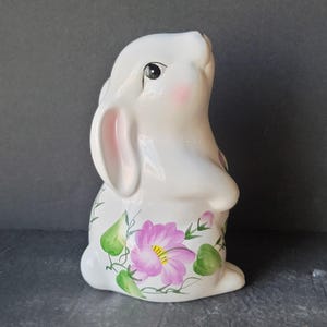 Vintage Ceramic Bunny Rabbit with Floral Print Body Purple Green
