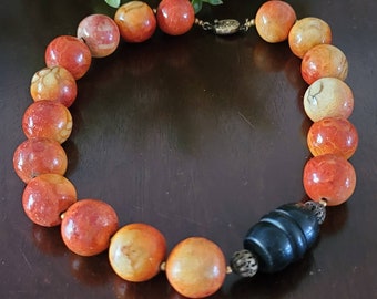 Vintage Chunky Natural Apple Coral Large Bead Choker Statement Necklace