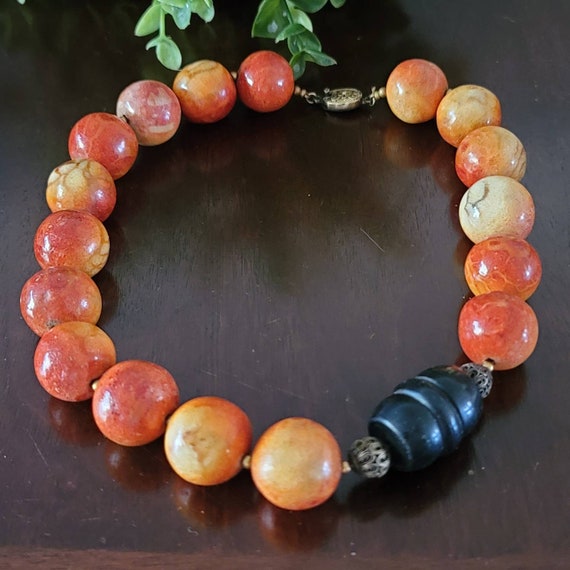 Vintage Chunky Natural Apple Coral Large Bead Choker Statement