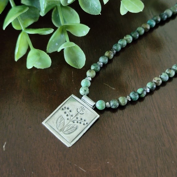 Turquoise Beaded Necklace with Hill Tribe Sterling