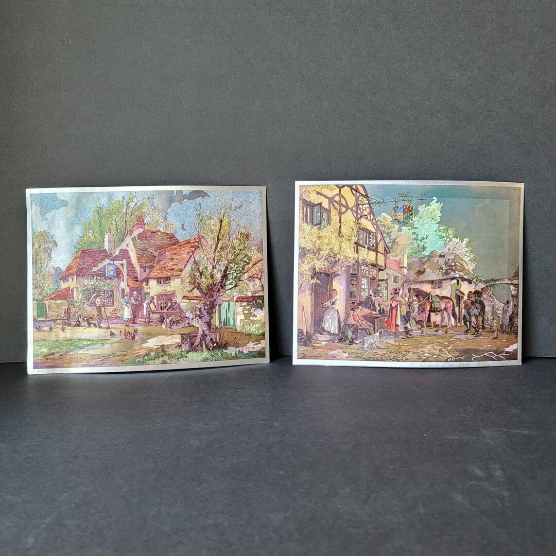 Vintage Foil Art Prints Country Life Set of 2 England Unframed 8.5 X 6.