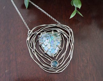 Collar con colgante de plata de ley y cristal romano, joyería llamativa
