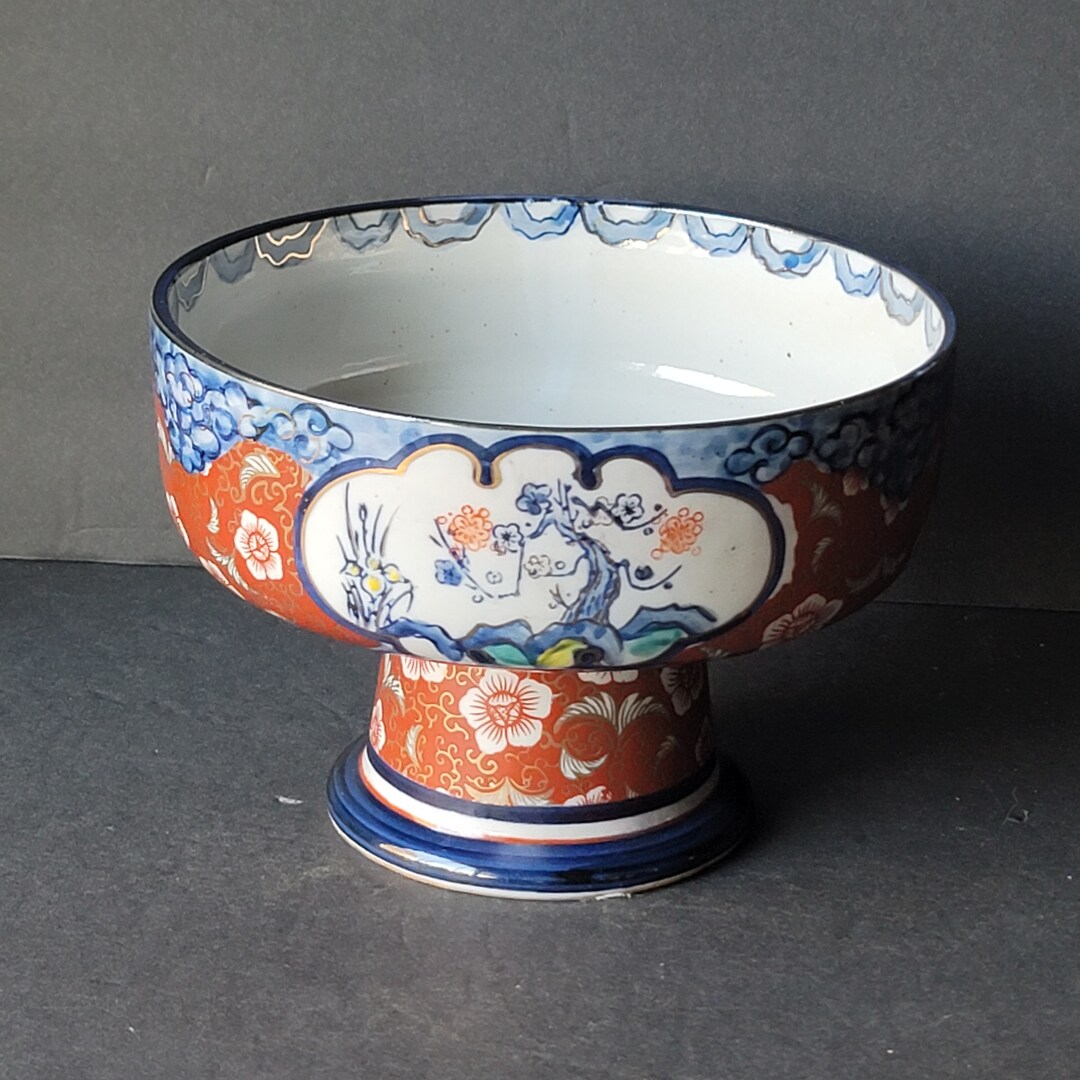 Vintage Imperial Imari Porcelain Pedestal Bowl Made in Japan Etsy