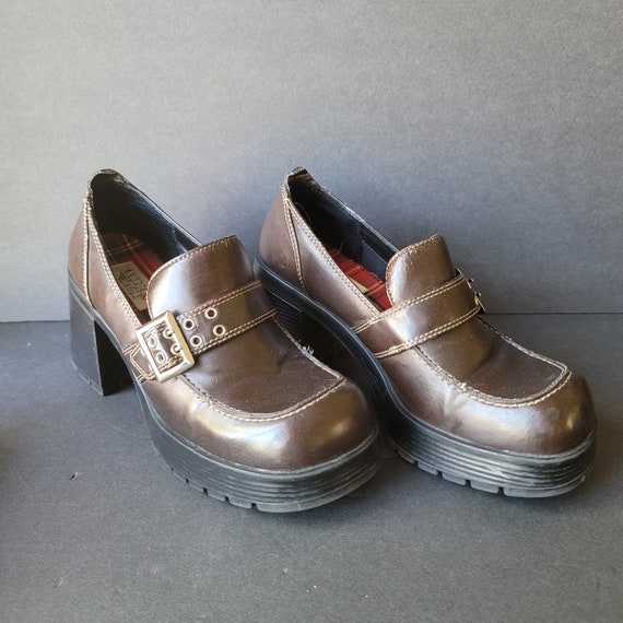 Vintage American Eagle Brown Vegan Leather Platform Loafers - Etsy