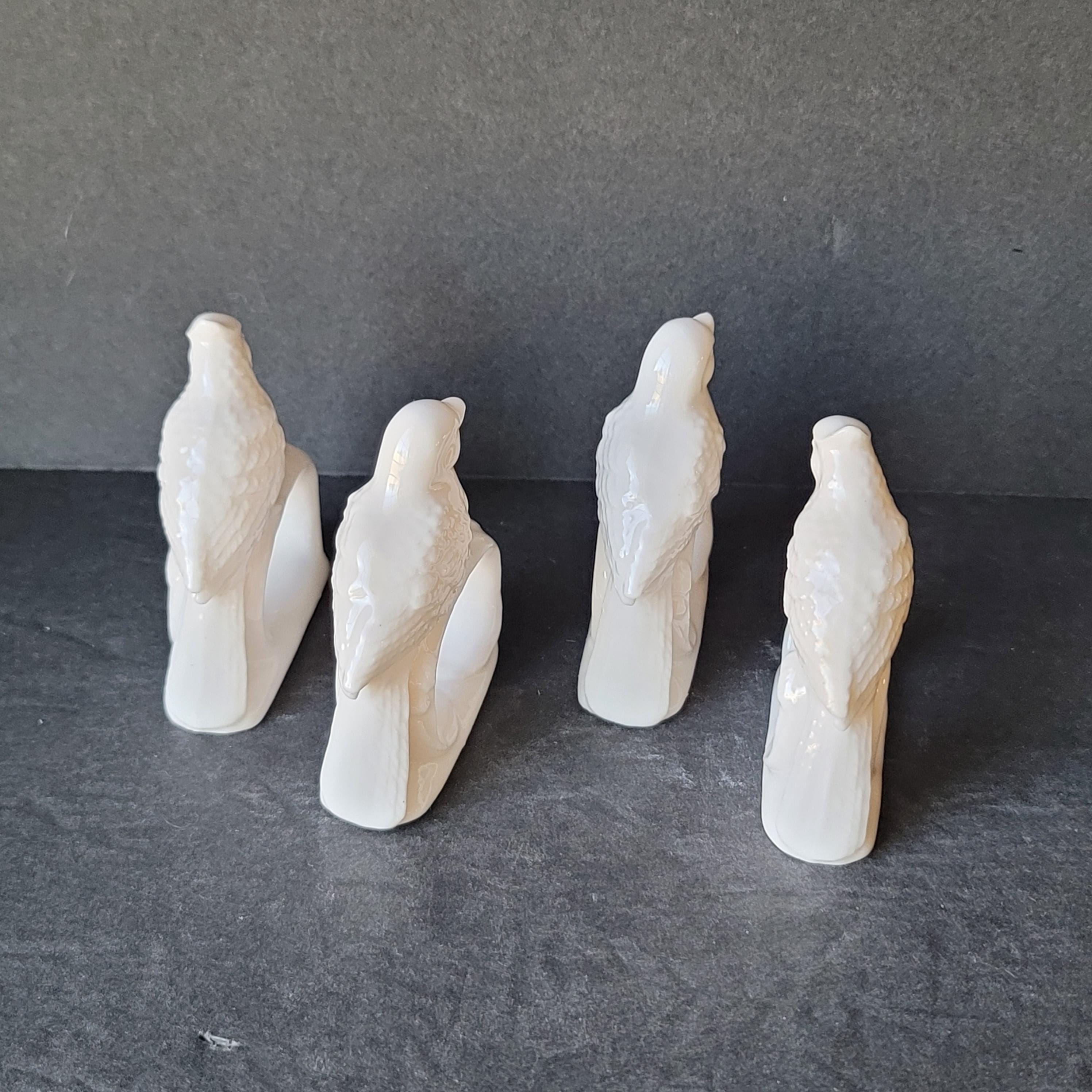 ヴィンテージホワイト磁器製鳥型ナプキンリングホルダー ナプキン