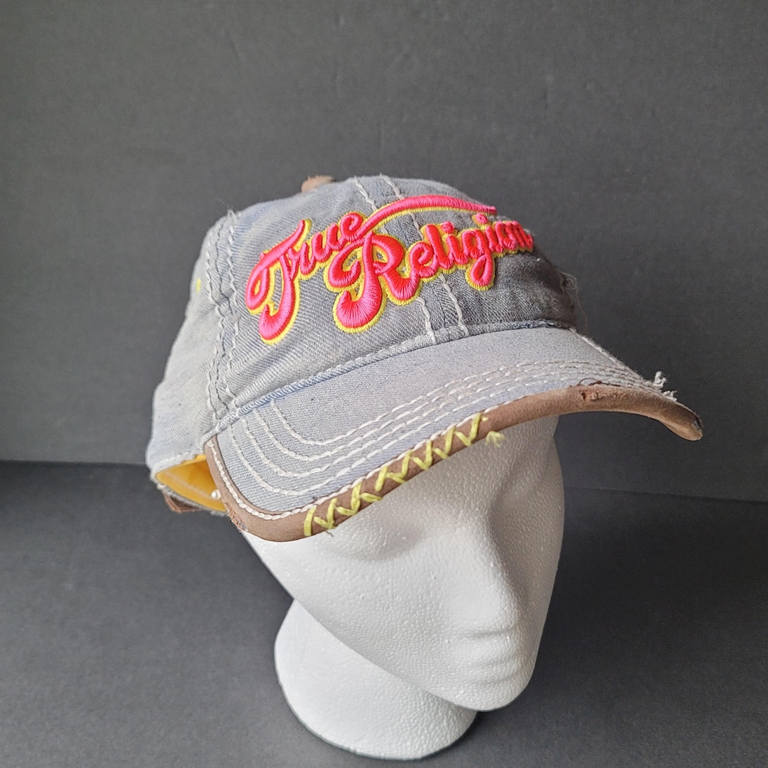 True Religion デニムキャップ Vintage Y2K True Religion Distressed Blue Denim Baseball Cap Hat