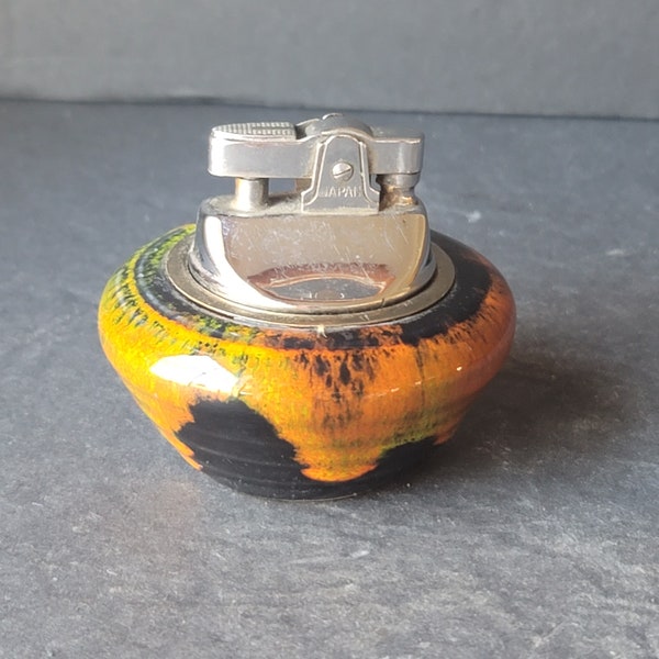 Vintage Drip Glaze Table Top Cigarette Cigar Lighter USA Potery *Decorative Item Only