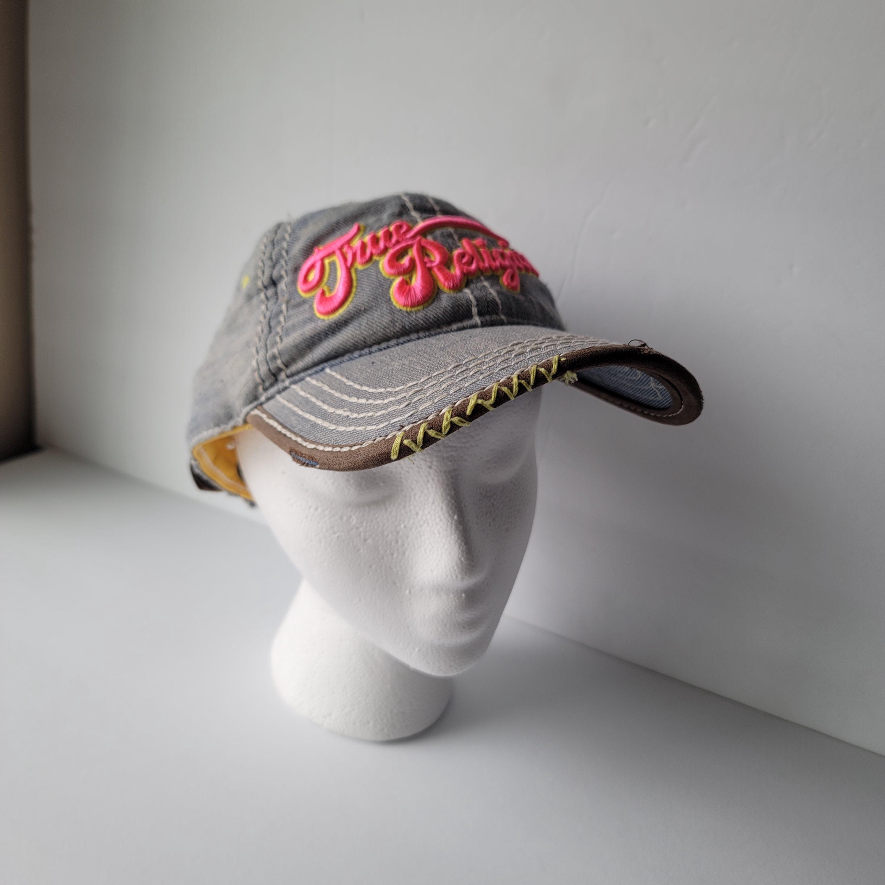 Vintage Y2K True Religion Distressed Blue Denim Baseball Cap Hat