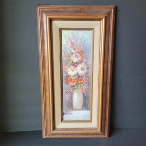 Vintage Framed Original Floral Oil Painting Still Life Signed Wood Frame Multicolor Flowers