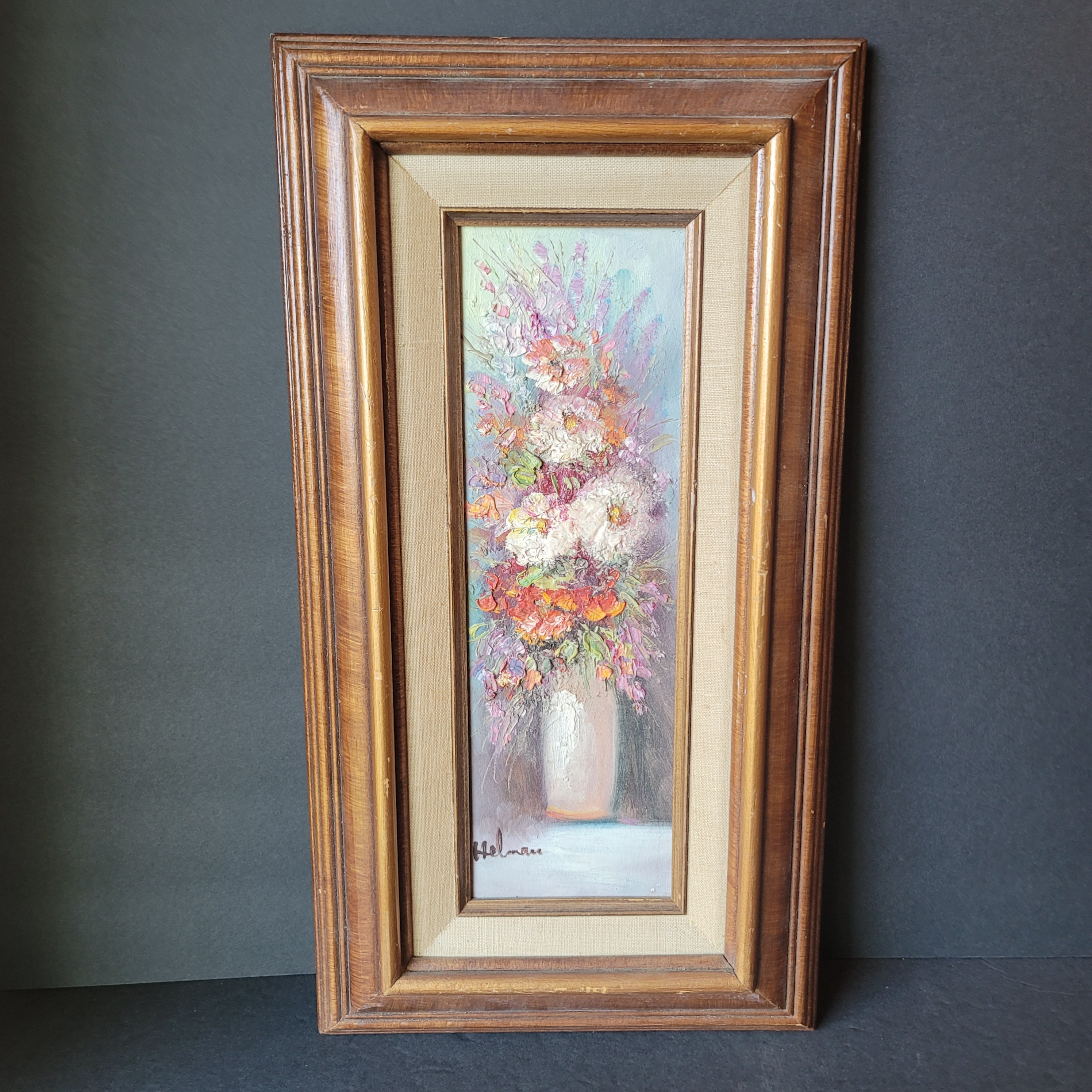 Vintage Framed Original Floral Oil Painting Still Life Signed Wood ...